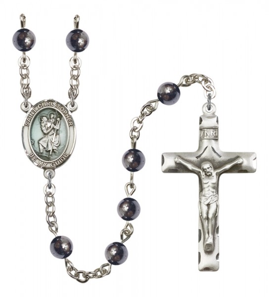 Men's St. Christopher Silver Plated Rosary - Gray