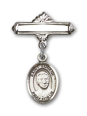 Pin Badge with St. Eugene de Mazenod Charm and Polished Engravable Badge Pin - Silver tone