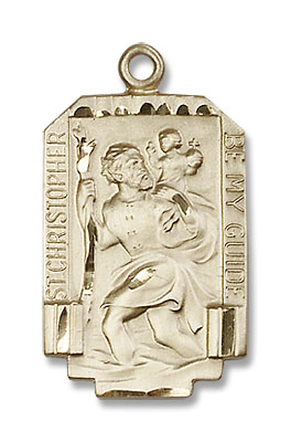 Rectangular St. Christopher Necklace with Satin Finish - 14K Solid Gold