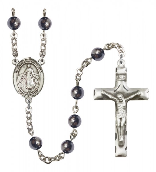 Men's Blessed Karolina Kozkowna Silver Plated Rosary - Gray