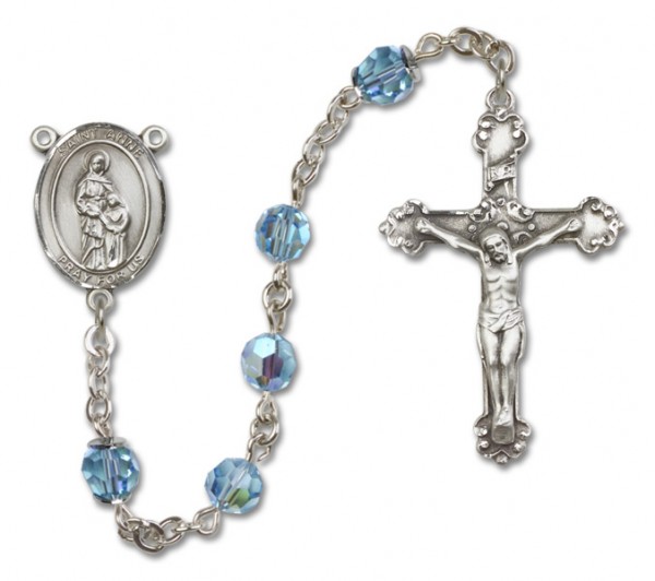 St. Anne Sterling Silver Heirloom Rosary Fancy Crucifix - Aqua