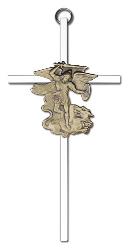 St. Michael Wall Cross 6&quot; - Two-Tone Silver