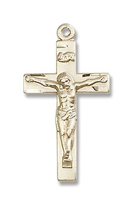 Women's Dainty Crucifix Pendant Etched Accents - 14K Solid Gold