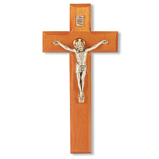 Natural Cherry Wood Crucifix - 9 inch - Brown