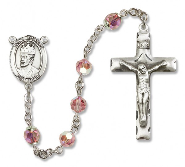 St. Edward the Confessor Sterling Silver Heirloom Rosary Squared Crucifix - Light Rose