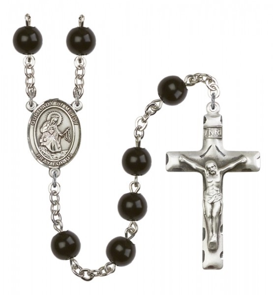 Men's Our Lady of Mercy Silver Plated Rosary - Black