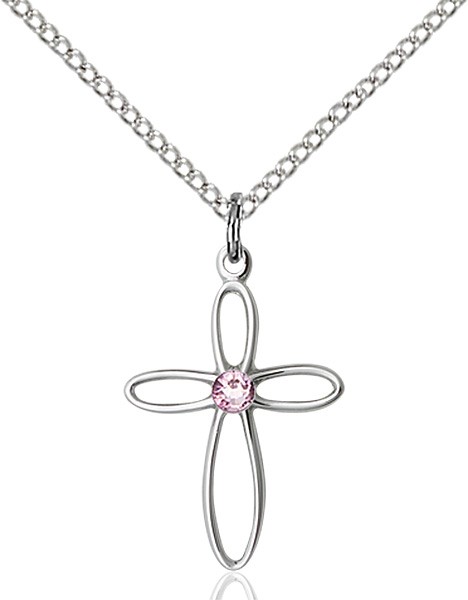 Cut-Out Cross Pendant with Birthstone Options - Light Amethyst