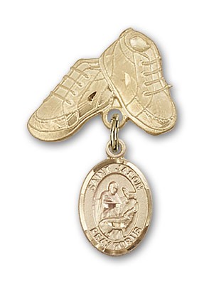 Pin Badge with St. Jason Charm and Baby Boots Pin - 14K Solid Gold