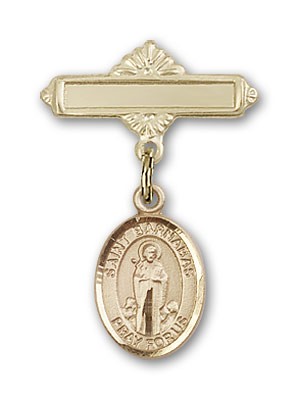 Pin Badge with St. Barnabas Charm and Polished Engravable Badge Pin - Gold Tone