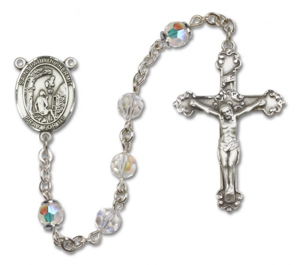 Paul the Hermit Sterling Silver Heirloom Rosary Fancy Crucifix - Crystal