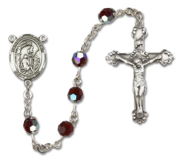 Paul the Hermit Sterling Silver Heirloom Rosary Fancy Crucifix - Garnet