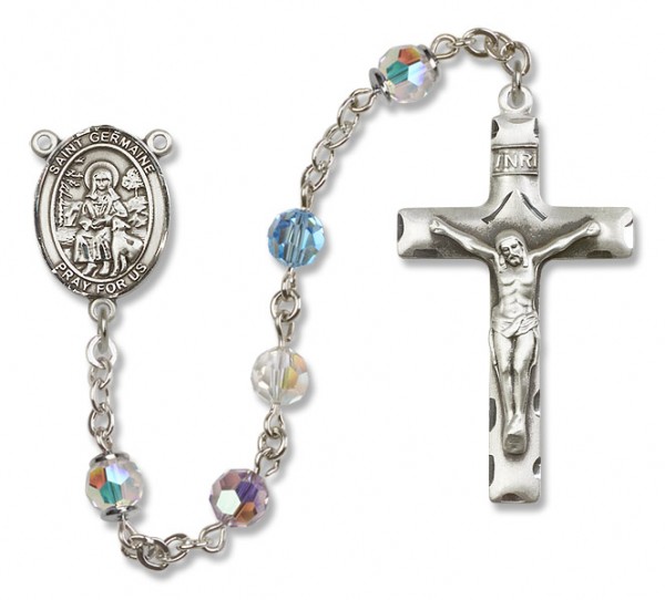 St. Germaine Cousin Sterling Silver Heirloom Rosary Squared Crucifix - Multi-Color