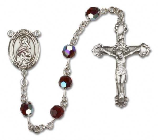 St. Matilda Sterling Silver Heirloom Rosary Fancy Crucifix - Garnet