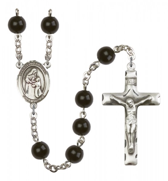 Men's Blessed Caroline Gerhardinger Silver Plated Rosary - Black