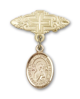 Pin Badge with Our Lady of Perpetual Help Charm and Badge Pin with Cross - Gold Tone