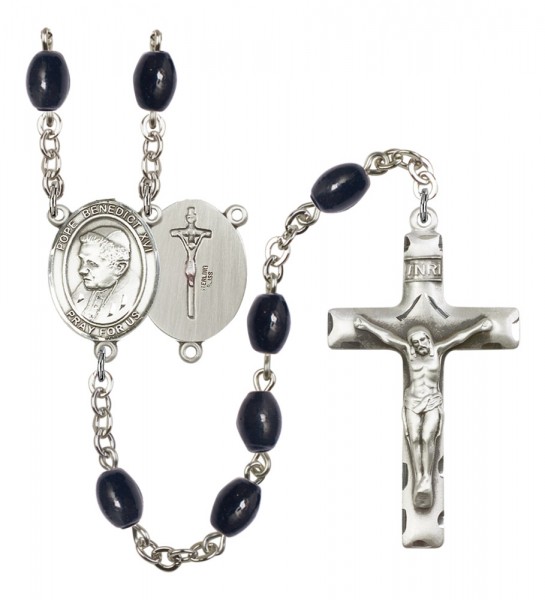 Men's Pope Emeritace  Benedict XVI Silver Plated Rosary - Black Oval
