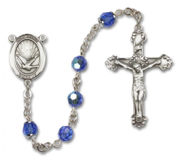 Holy Spirit Sterling Silver Heirloom Rosary Fancy Crucifix - Sapphire