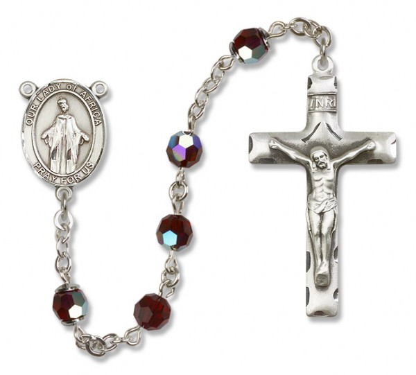 Our Lady of Africa Sterling Silver Heirloom Rosary Squared Crucifix - Garnet