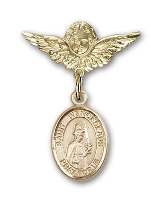 Pin Badge with St. Wenceslaus Charm and Angel with Smaller Wings Badge Pin - Gold Tone