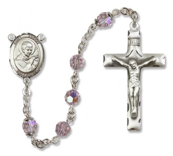 St. Robert Bellarmine Sterling Silver Heirloom Rosary Squared Crucifix - Light Amethyst