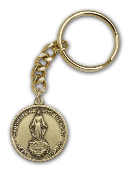Our Lady of the Highway Keychain - Antique Gold