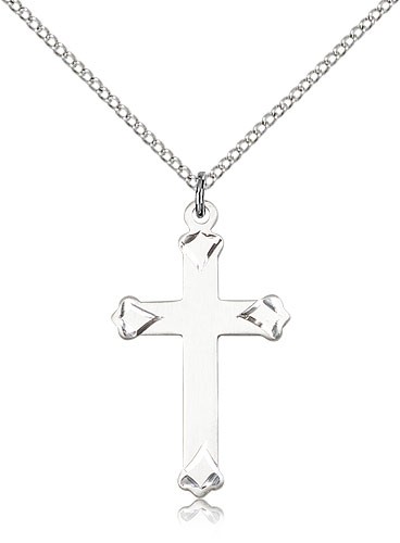 Cross Pendant with Heart Tips - Sterling Silver