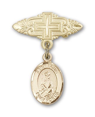 Pin Badge with St. Louis Charm and Badge Pin with Cross - 14K Solid Gold