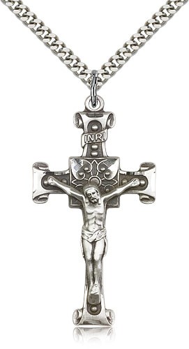 Scrolled Cross Crucifix Pendant - Sterling Silver