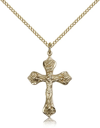 Women's Rosebud Crucifix Necklace - 14KT Gold Filled