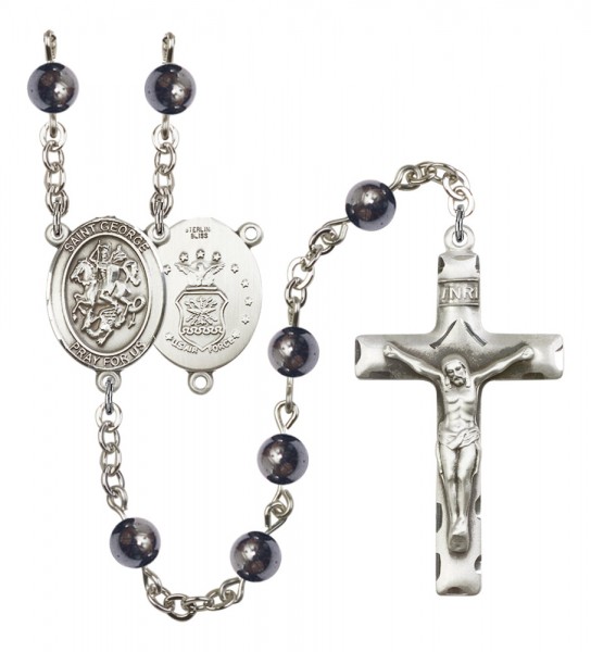 Men's St. George Air Force Silver Plated Rosary - Gray