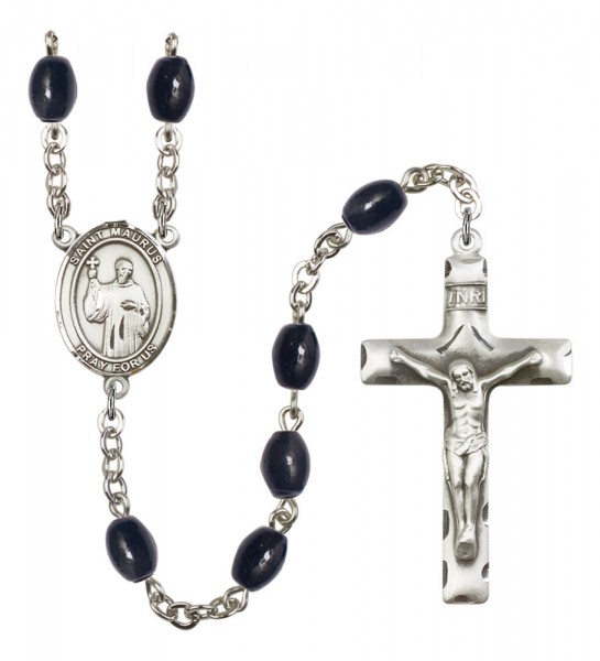 Men's St. Maurus Silver Plated Rosary - Black Oval