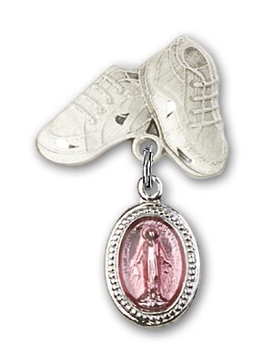 Baby Pin with Pink Miraculous Charm and Baby Boots Pin - Silver | Pink
