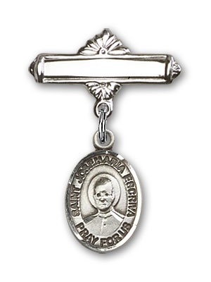 Pin Badge with St. Josemaria Escriva Charm and Polished Engravable Badge Pin - Silver tone