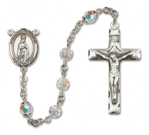 Our Lady of Fatima Sterling Silver Heirloom Rosary Squared Crucifix - Crystal