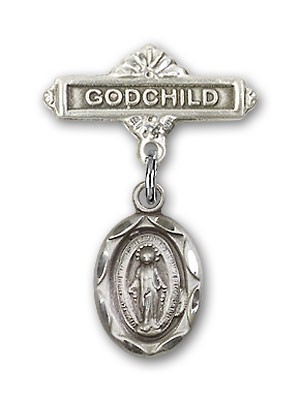 Baby Pin with Miraculous Charm and Godchild Badge Pin - Silver tone
