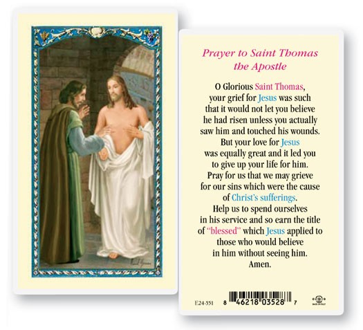 St. Thomas The Apostle Laminated Prayer Card - 25 Cards Per Pack .80 per card