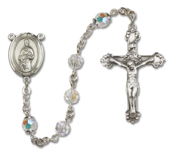 St. Eligius Sterling Silver Heirloom Rosary Fancy Crucifix - Crystal