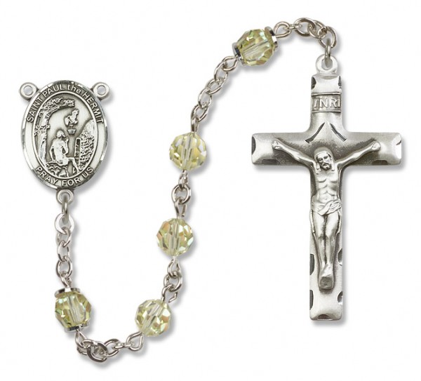 Paul the Hermit Sterling Silver Heirloom Rosary Squared Crucifix - Zircon