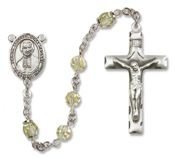 St. Marcellin Champagnat Sterling Silver Heirloom Rosary Squared Crucifix - Zircon