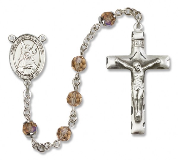 St. Frances of Rome Sterling Silver Heirloom Rosary Squared Crucifix - Topaz