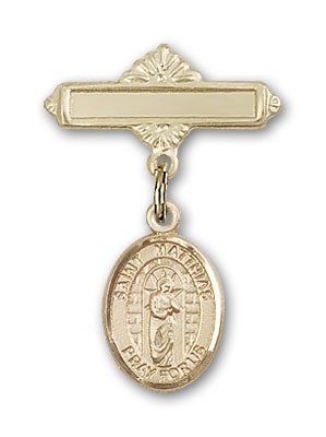 Pin Badge with St. Matthias the Apostle Charm and Polished Engravable Badge Pin - Gold Tone