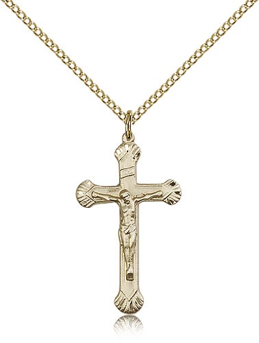 Shell Tip Sterling Crucifix Necklace - 14KT Gold Filled