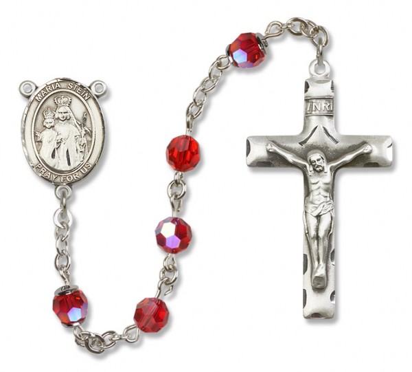 Maria Stein Sterling Silver Heirloom Rosary Squared Crucifix - Ruby Red