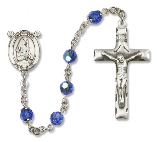 St. Emily de Vialar Sterling Silver Heirloom Rosary Squared Crucifix - Sapphire