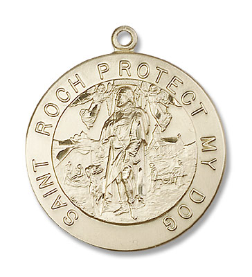 Men's Round St. Roch Medal - 14K Solid Gold