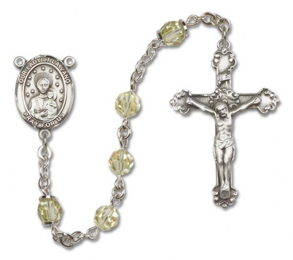 Our Lady of la Vang Sterling Silver Heirloom Rosary Fancy Crucifix - Zircon
