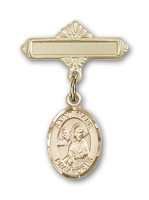 Pin Badge with St. Mark the Evangelist Charm and Polished Engravable Badge Pin - 14K Solid Gold