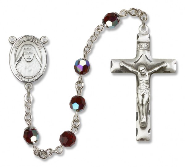St. Alphonsa Sterling Silver Heirloom Rosary Squared Crucifix - Garnet