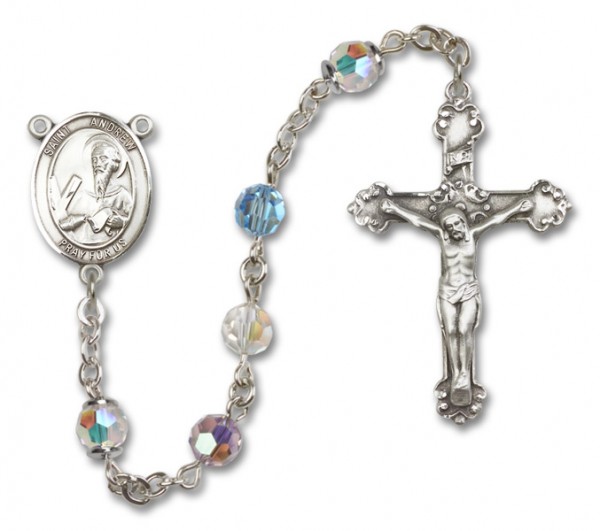 St. Andrew the Apostle Sterling Silver Heirloom Rosary Fancy Crucifix - Multi-Color