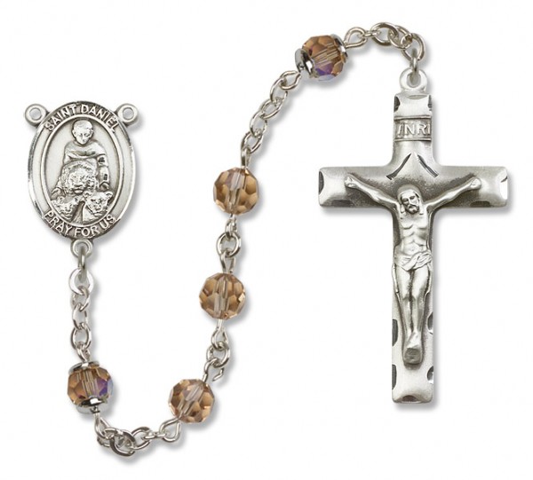 St. Daniel Sterling Silver Heirloom Rosary Squared Crucifix - Topaz